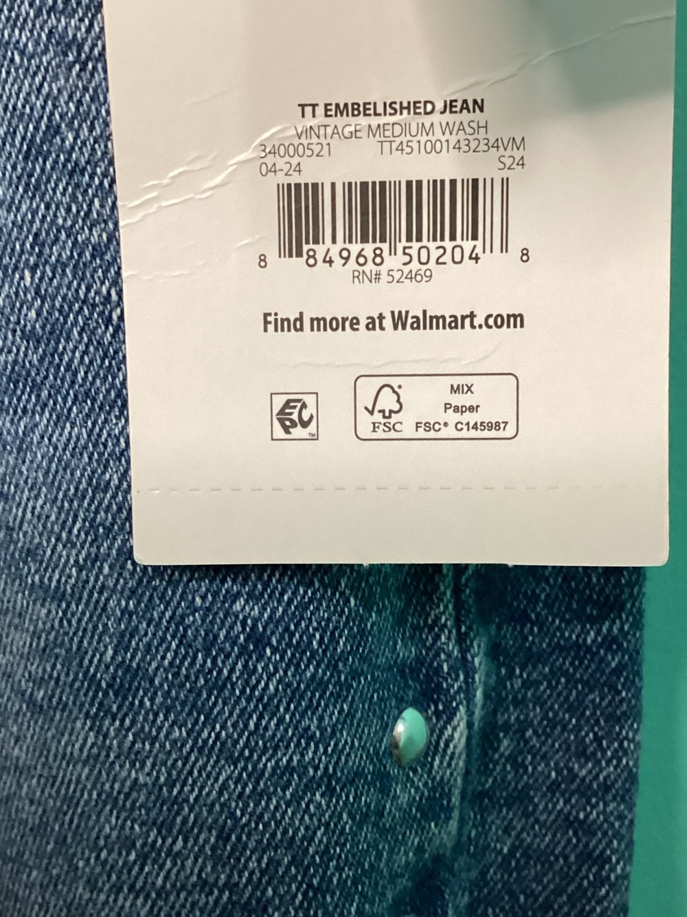 Time and Tru Medium Blue Skinny Jeans with Side Studs - Picture 6 of 6